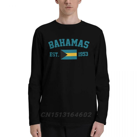 100% Cotton Bahamas Flag With EST. Year Long Sleeve Autumn T shirts Men Women Unisex Clothing LS T-Shirt Tops Tees