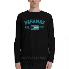 100% Cotton Bahamas Flag With EST. Year Long Sleeve Autumn T shirts Men Women Unisex Clothing LS T-Shirt Tops Tees