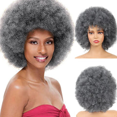 Short Synthetic Hair Afro Kinky Curly With Bangs For African Women Synthetic Ombre Glueless Wig
