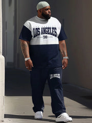 Short sleeved T-shirt Pants Set Plus Size Men Large Street Casual Graffiti Letter Printing Trendy T-shirt Pants ZOOY