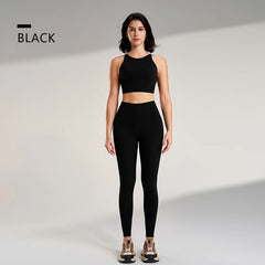 Naked yoga pants set of European and American yoga clothing high-waisted peach to lift the buttocks fitness suit female bra