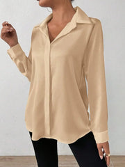 Women's Long Sleeve Silk-like Shirt European American Style Cross-border Clothing High-quality Fashionable Ladies Blouse