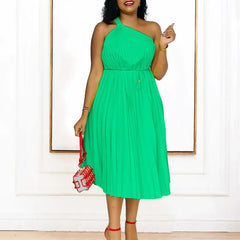 2025 African Pleat Dresses for Women Summer Sexy Africa Sleeveless White Green Yellow Red Party Beach Midi Dress Africa Clothing