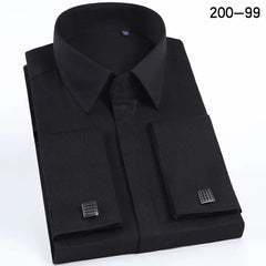 Men French Cufflinks Shirt High Quality Hidden Button Men's Long Sleeve Casual Slim Fit Cuff Dress Shirts (Cufflinks Included)