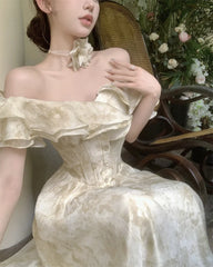 French Vintage White Strapless Midi Dresses for Women Summer New Elegant Party Slim Evening Wear