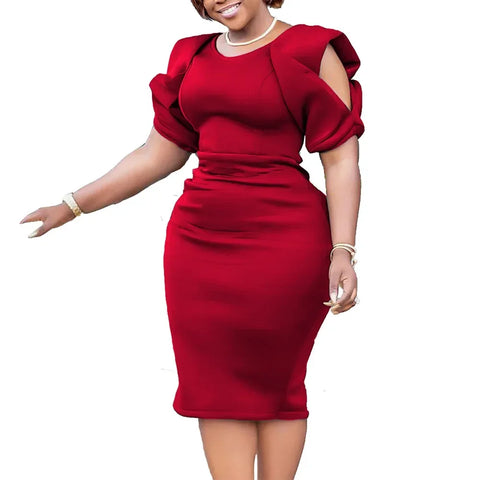 Women Summer African O-neck Short Sleeve Knee-length Dress