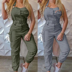 European and American Fashion Women Loose Strap Jumpsuit Ankle Tied Harem Trousers