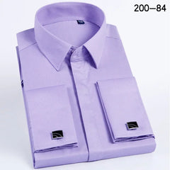 Men French Cufflinks Shirt High Quality Hidden Button Men's Long Sleeve Casual Slim Fit Cuff Dress Shirts (Cufflinks Included)