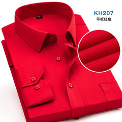Bright Red Long-sleeved Shirt Men's Single-breasted Square Collar Shirts Business / Wedding / Party Casual Shirt Blue White 6XL