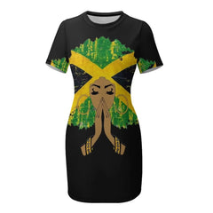 Jamaican Flag Black Woman Melanin Queen Afro Short Sleeved Dress loose summer dress Clothing women's elegant loose dresses