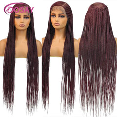 Synthetic Full Lace Front Cornrow Double Braided Wigs For Women Box Side Part Braided Wig Faux Locs