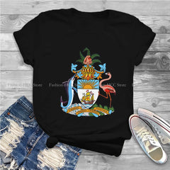 Flamingo Animals Polyester TShirts Bahamas Coat Of Arms Personalize Homme T Shirt New Trend Clothing