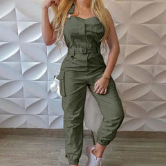 European and American Fashion Women Loose Strap Jumpsuit Ankle Tied Harem Trousers