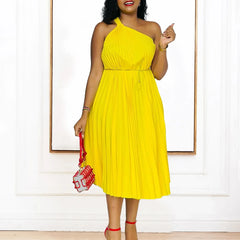 Africa Clothing African Pleat Dresses for Women 2024 Summer Sexy Africa Sleeveless White Green Yellow Red Party Beach Midi Dress
