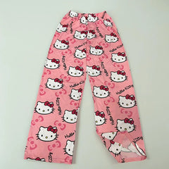 Hello Kitty Spider-man Cotton Loose Ladies Pajama Pants Cartoon Sleep Wear