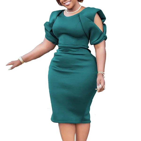 Women Summer African O-neck Short Sleeve Knee-length Dress