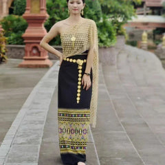 Thailand Summner One Shoulder Dai Red Starlight Asian Traditional Dresses