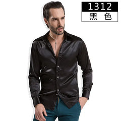 2024 Fashion Shiny Satin British Style Dress Shirt Luxury Ice Silk Long Sleeve Mens Casual Shirt Performance Clothing Wear Male