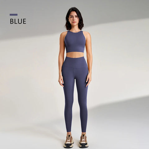 Naked yoga pants set of European and American yoga clothing high-waisted peach to lift the buttocks fitness suit female bra