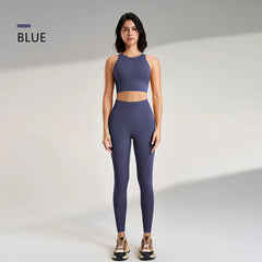 Naked yoga pants set of European and American yoga clothing high-waisted peach to lift the buttocks fitness suit female bra