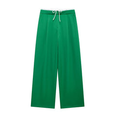 Willshela Fashion Solid Lace Up Side Zipper Straight Pants Vintage Elastic High Waist Chic Trousers