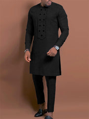Men's fashion casual printed long sleeve two-piece set