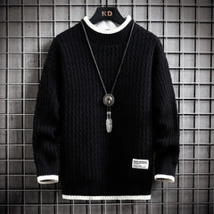 Brand Clothing Men's Loose Pullover Male Slim Fit Fashion Knitted Sweater Man  Thick Warm Pull Homme Retro Stripe Sweaters 4XL