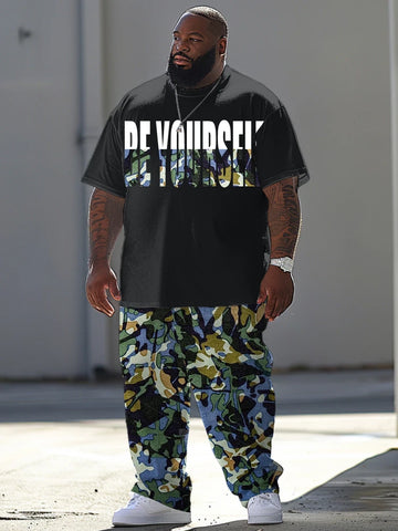 Short sleeved T-shirt Pants Set Plus Size Men Large Street Casual Graffiti Letter Printing Trendy T-shirt Pants ZOOY