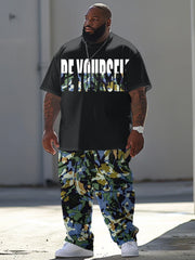 Short sleeved T-shirt Pants Set Plus Size Men Large Street Casual Graffiti Letter Printing Trendy T-shirt Pants ZOOY