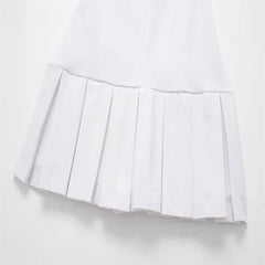 2024 Wholesale of women's clothing for foreign trade European and American college style white wide pleated shirt style dress