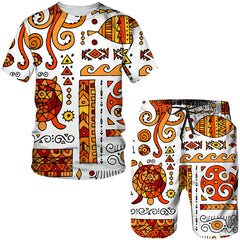 African Men 2 Piece Outfit Ethnic Style Dashiki Shirts Short Sleeve Tee