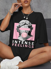 Intense Feelings European Art Statue Street T-Shirts Women Fashion Hip Hop Breathable Tops Cotton Oversized Brand Clothing Tees