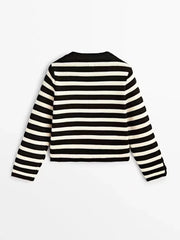 Spanish MD European and American women's clothing 2024 Spring and Autumn new style casual classic striped knitted top cardigan