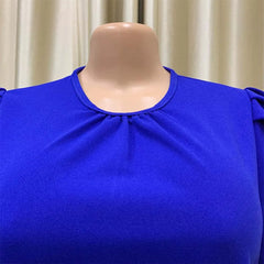 Elegant Pleated O Neck Short Sleeve Mid Calf Formal Business Wear Midi Vestidos Mujer Dress