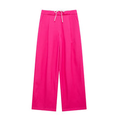 Willshela Fashion Solid Lace Up Side Zipper Straight Pants Vintage Elastic High Waist Chic Trousers