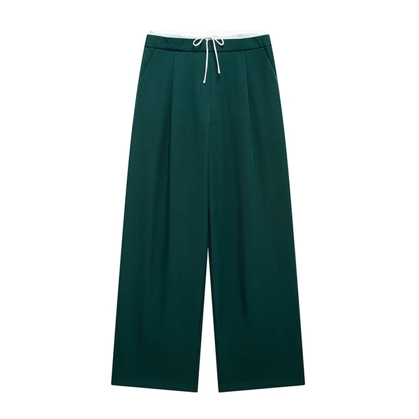 Willshela Fashion Solid Lace Up Side Zipper Straight Pants Vintage Elastic High Waist Chic Trousers