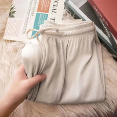 Women Spring Summer Ice Silk Wide Leg High Waist Pants Loose Straight Casual