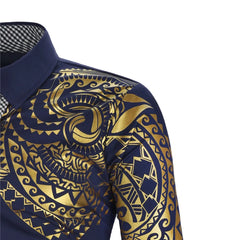 Men's Brand Luxury Gold High Quality Long Sleeve Shirts Business Dress Prom Social Print Shirts
