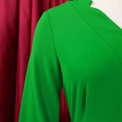 Elegant Pleated V Neck Belt Waisted Mid Calf African Business Wear Dress
