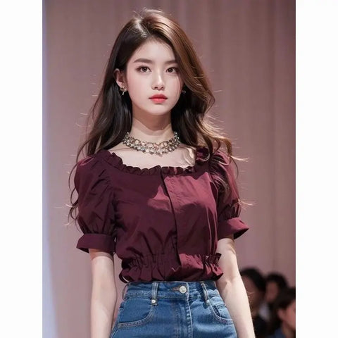 Fashionable High-end Summer Clothing New French Design Ruffled Shirt Chiffon Top