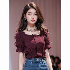 Fashionable High-end Summer Clothing New French Design Ruffled Shirt Chiffon Top