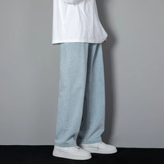 New Korean Men's Casual Long Jeans Classic Straight Denim Wide-leg Pants