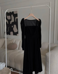French Black Velvet Spaghetti Strap Midi Dresses for Women Summer Autumn Elegant Party 2-piece A-line Evening Formal Attire Dresses