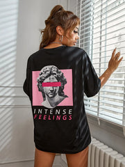 Intense Feelings European Art Statue Street T-Shirts Women Fashion Hip Hop Breathable Tops Cotton Oversized Brand Clothing Tees