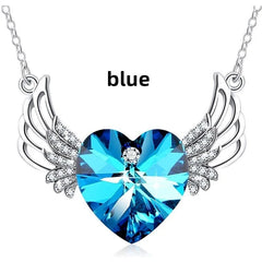 Angel Heart Crystal Pendant Chain Necklace
