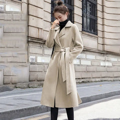 European and American autumn and winter coats for women's clothing Solid color lapel Long sleeved woolen women's coats Simple st