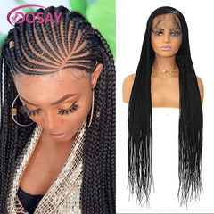 Synthetic Full Lace Front Cornrow Double Braided Wigs For Women Box Side Part Braided Wig Faux Locs