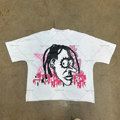 Y2k European and American Street Anime Printed T-shirt Casual Versatile Clothing Men Gothic Punk Oversized Short Sleeves Women