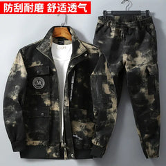 Men Clothing Two Pieces Set 2023 Training Two-piece Sweat-shirt Cargo Pants Man Apparel Heavy Jackets Labor Work Camouflage Suit