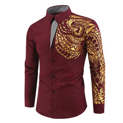 Men's Brand Luxury Gold High Quality Long Sleeve Shirts Business Dress Prom Social Print Shirts